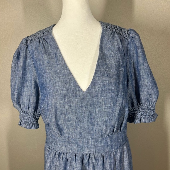 Boden Blue Anna Linen Tiered Dress Puff Ruffle Sleeves Size 10 Fit & Flare - Picture 4 of 15